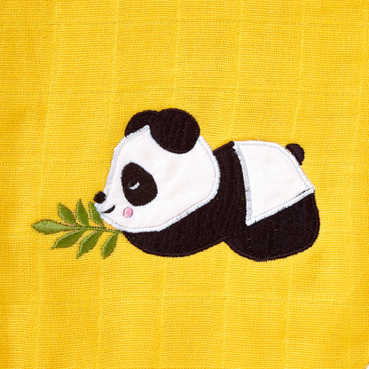 Yellow Panda Embroidery Feeding Bibs And Burp 2 Pcs