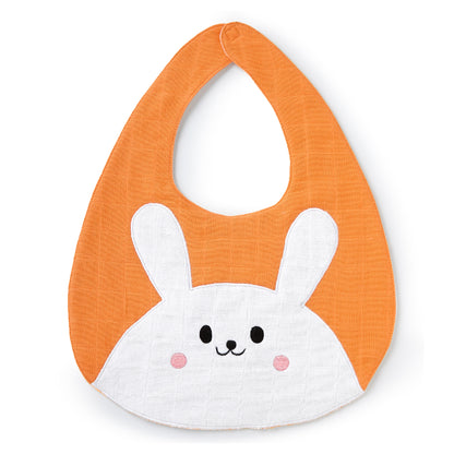 Orange Rabbit Embroidery Feeding Bibs And Burp 2 Pcs
