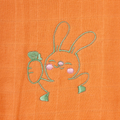 Orange Rabbit Embroidery Feeding Bibs And Burp 2 Pcs