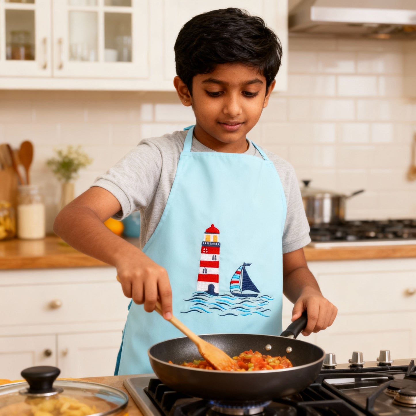 Boat Kids Organic Embroidered Twill Cotton Apron 1 Pcs