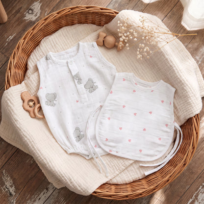 Soft Organic Cotton Baby Vest and Romper (Pack of 2) | Printed  | Pink Ellie With Heart