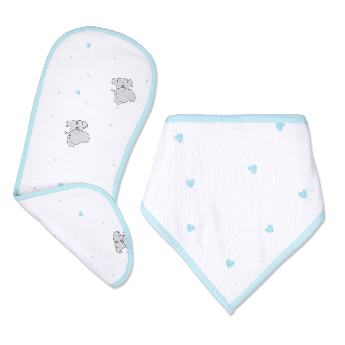 Blue Ellie With Heart Feeding Bibs And Burp 2 Pcs