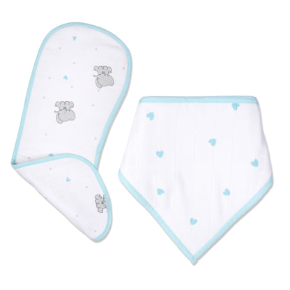 Blue Ellie With Heart Feeding Bibs And Burp 2 Pcs