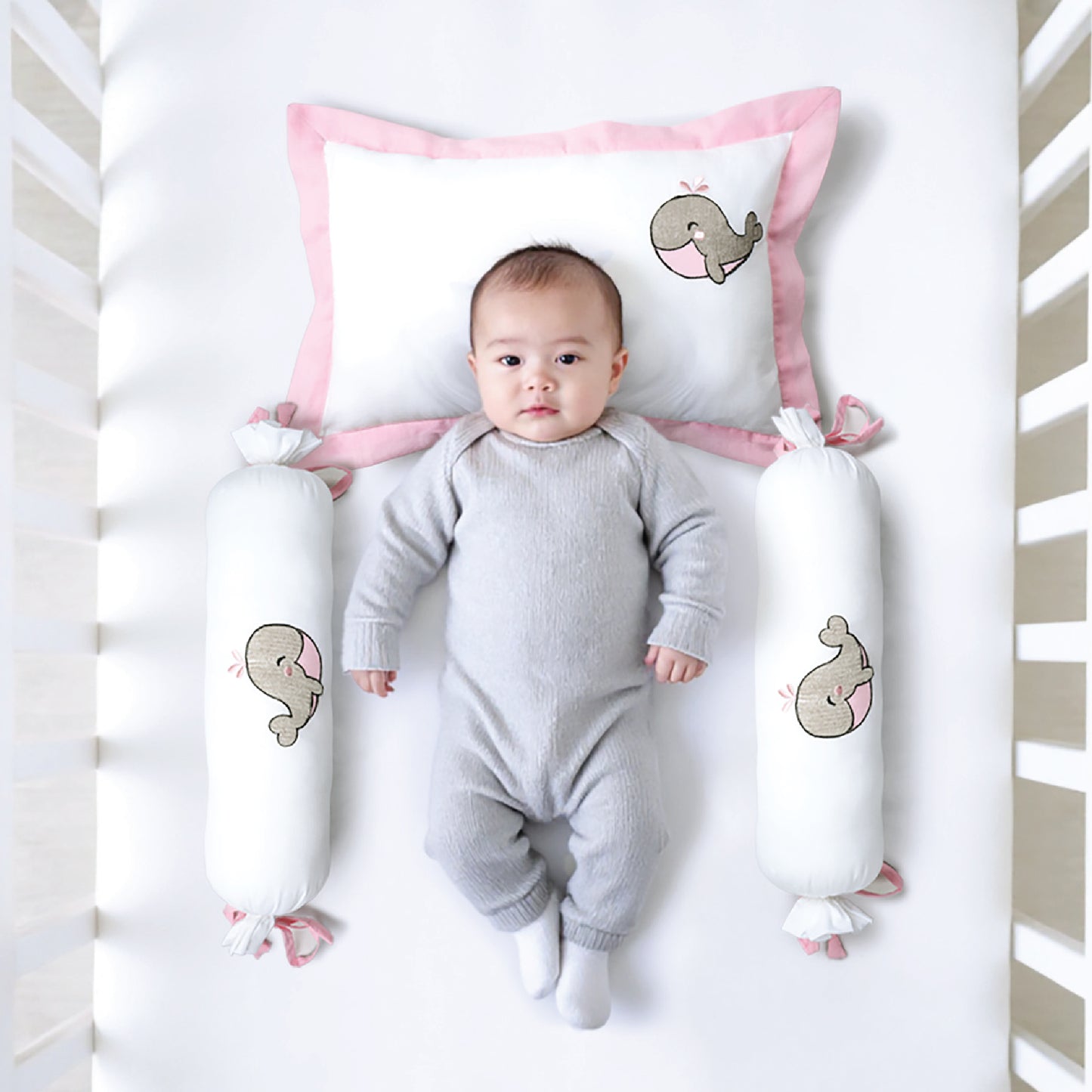 Pink Whale Bolster Pillow Set 1 Pcs