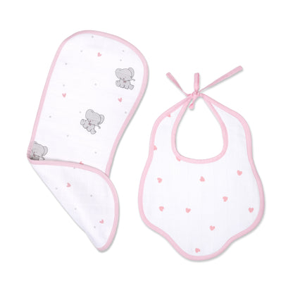 Pink Ellie With Heart Feeding Bibs And Burp 2 Pcs