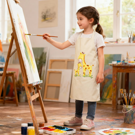 Giraffe Kids Organic Embroidered Twill Cotton Apron 1 Pcs