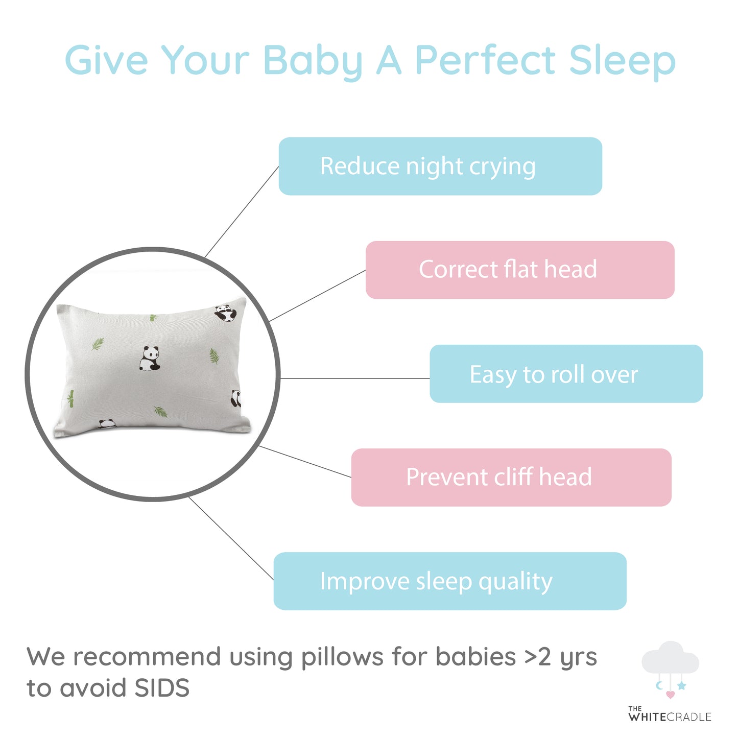 Grey Panda Bolster Pillow Set 1 Pcs