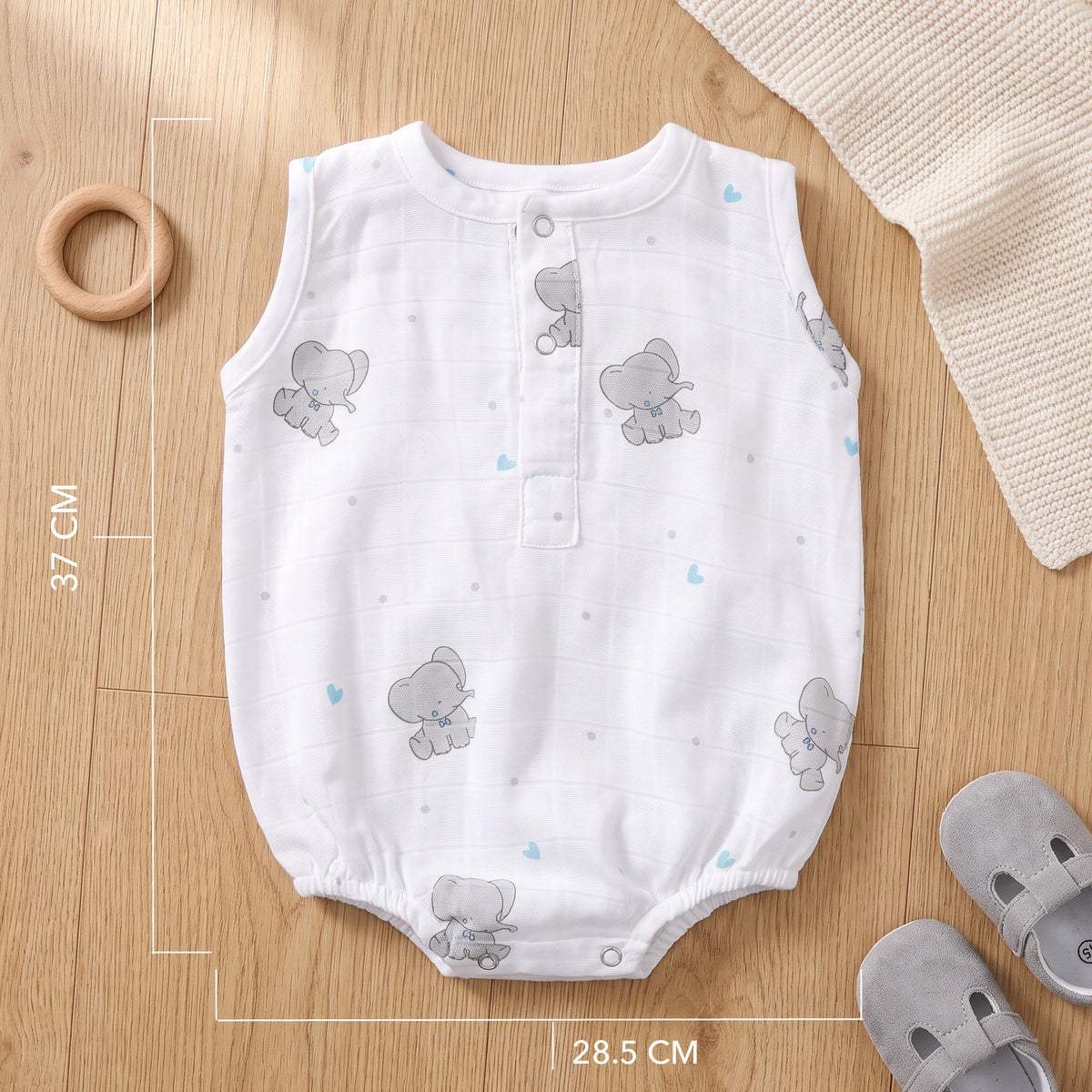 Soft Organic Cotton Baby Vest and Romper (Pack of 2) | Printed  | Blue Ellie With Heart