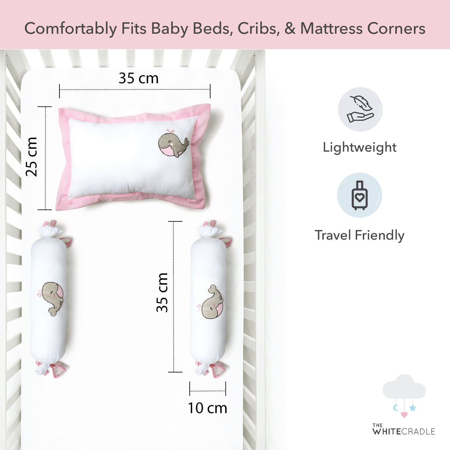 Pink Whale Bolster Pillow Set 1 Pcs