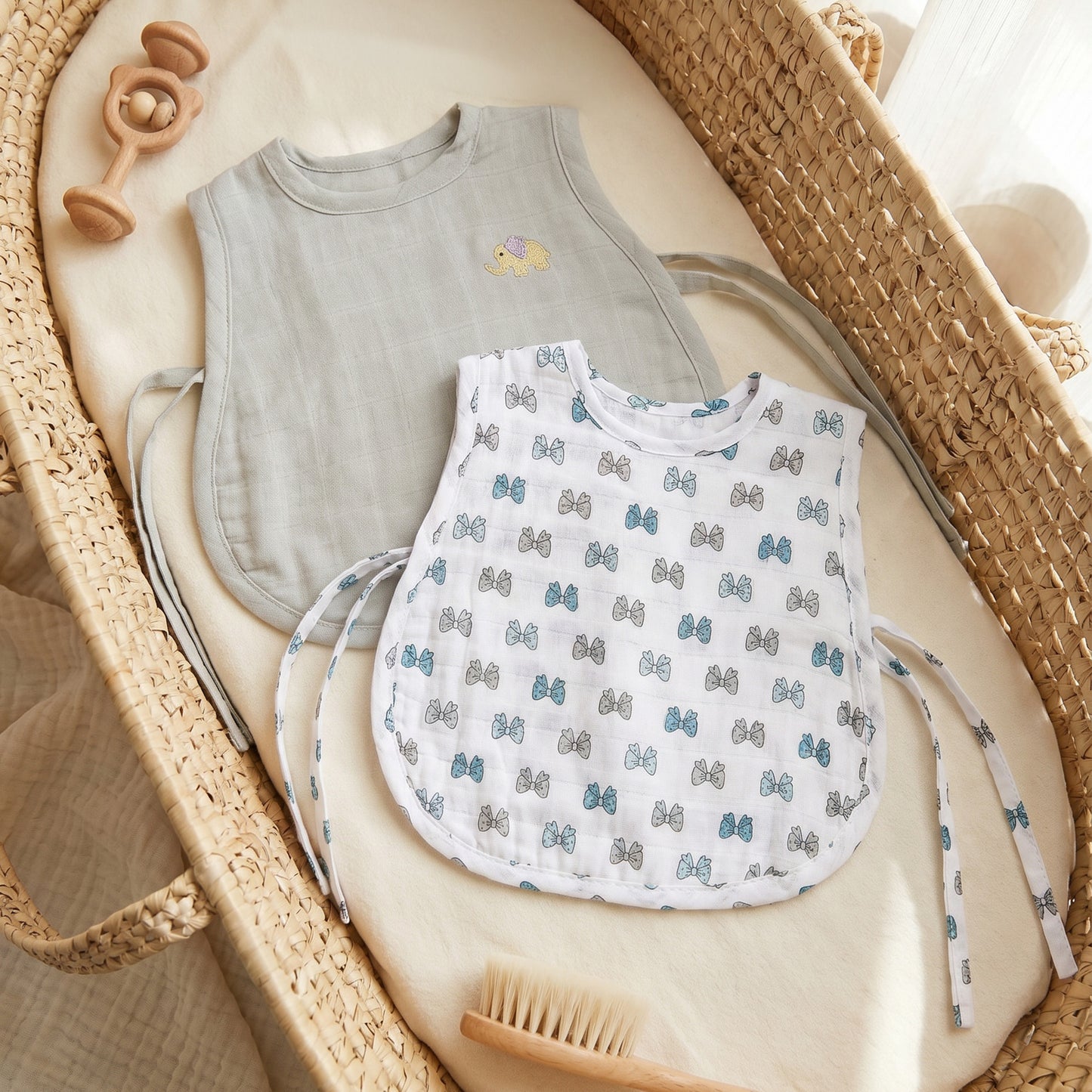 Soft Organic Cotton Baby Vest Set (Pack of 2) | Printed & Embroidered | Little Ellie with Gray Bow