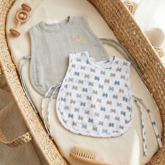 Soft Organic Cotton Baby Vest Set (Pack of 2) | Printed & Embroidered | Little Ellie with Gray Bow