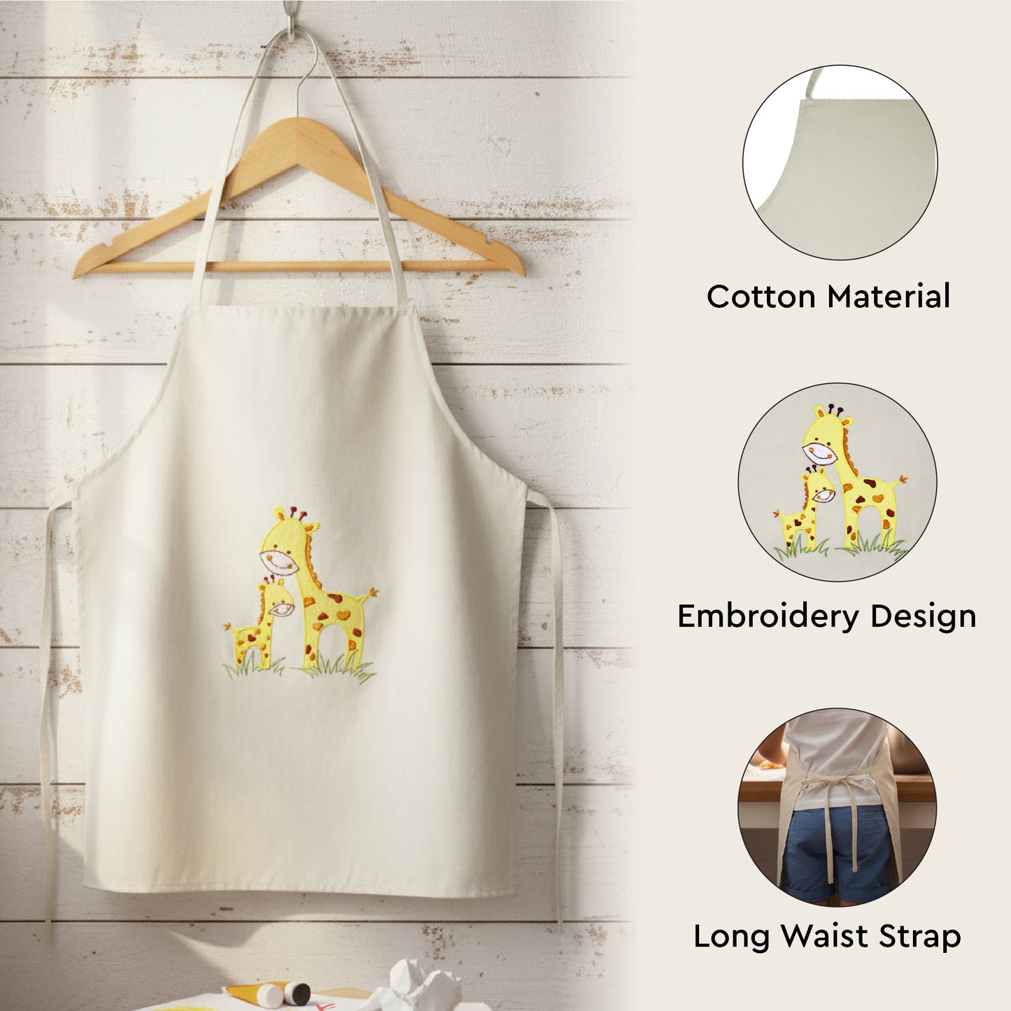 Giraffe Kids Organic Embroidered Twill Cotton Apron 1 Pcs