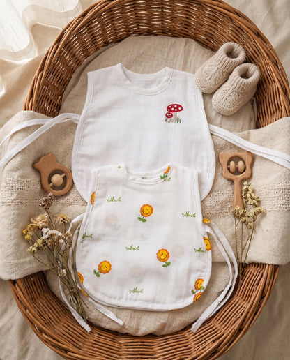 Soft Organic Cotton Baby Vest Set (Pack of 2) | Printed & Embroidered | Baby Mushroom with Sunflower
