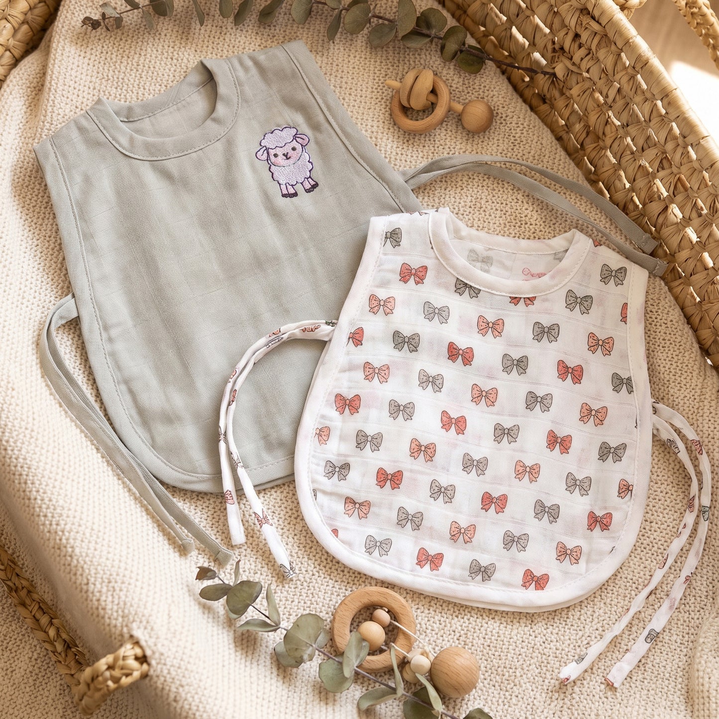 Soft Organic Cotton Baby Vest Set (Pack of 2) | Printed & Embroidered | Big sheep with Pink Bow