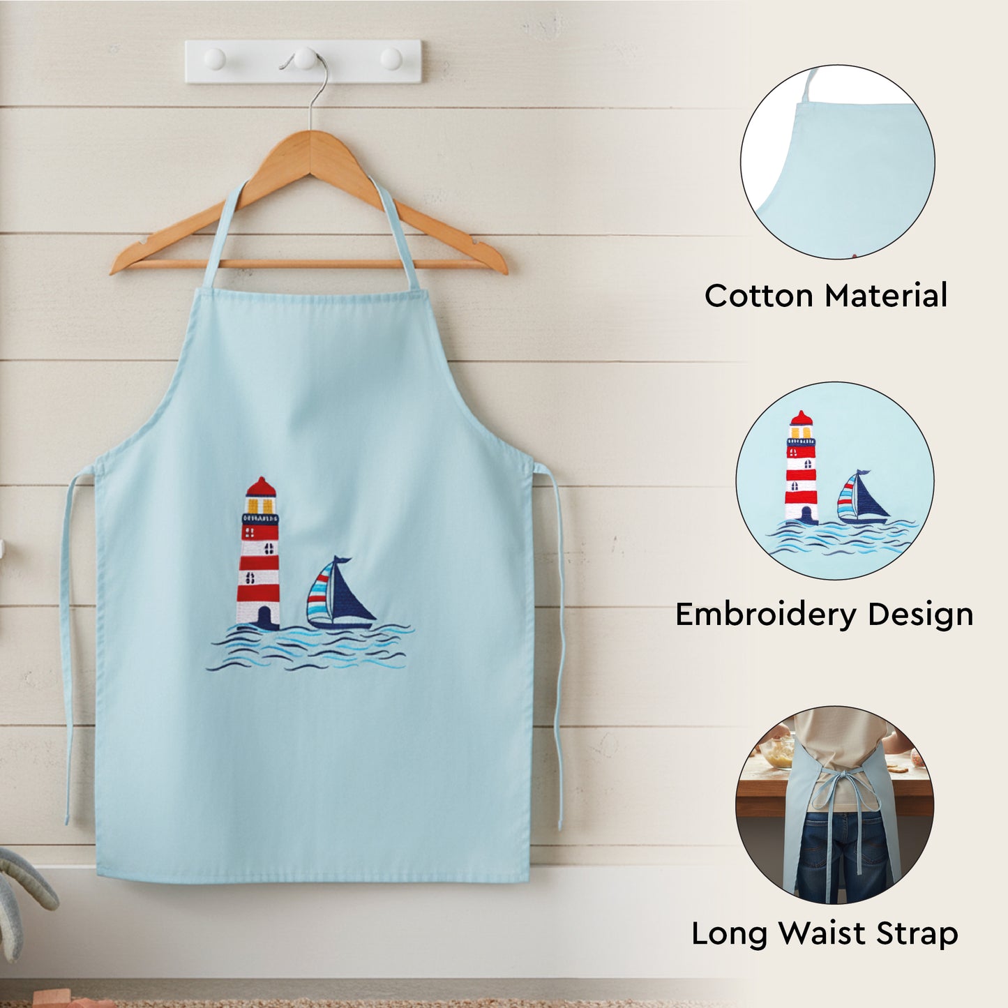 Boat Kids Organic Embroidered Twill Cotton Apron 1 Pcs