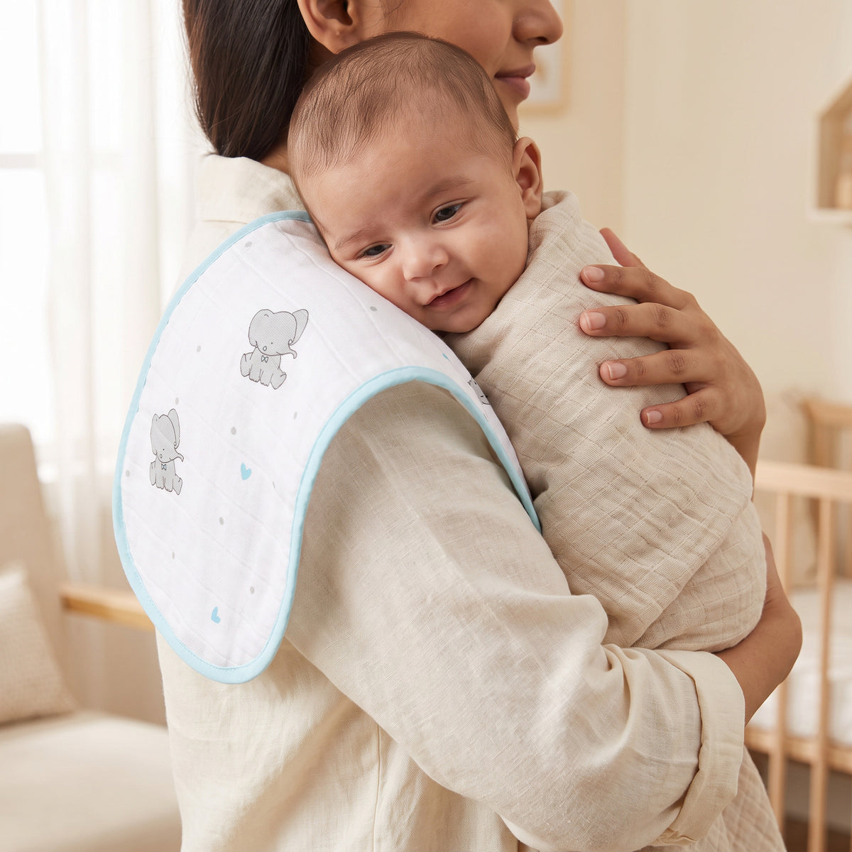 Blue Ellie With Heart Feeding Bibs And Burp 2 Pcs