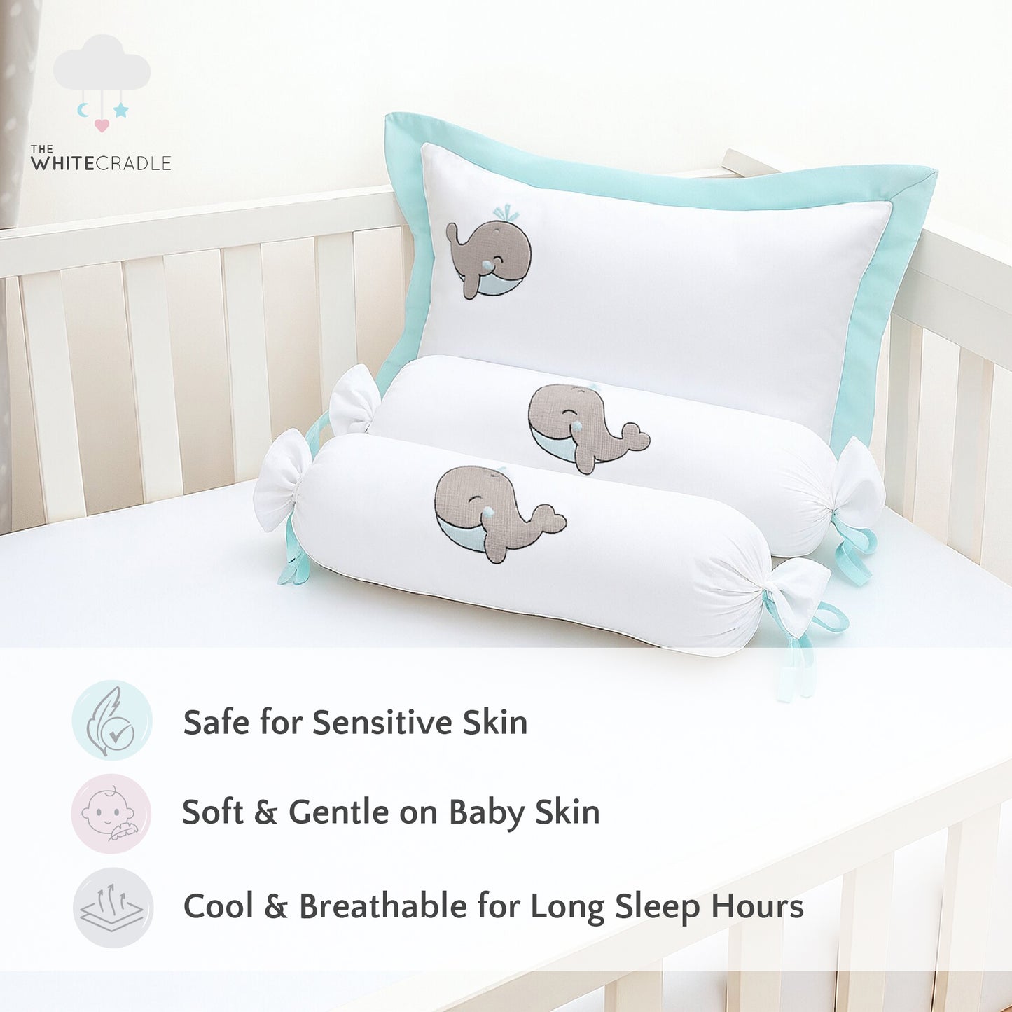 Blue Whale Bolster Pillow Set 1 Pcs