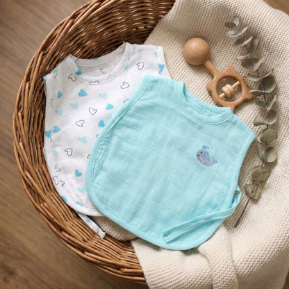 Soft Organic Cotton Baby Vest Set (Pack of 2) | Printed & Embroidered | Whale with Blue Heart