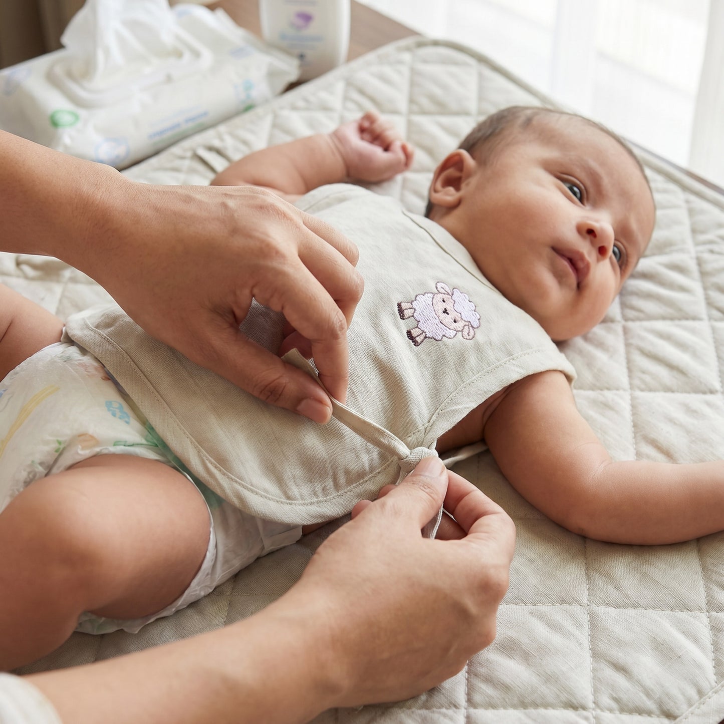 Soft Organic Cotton Baby Vest Set (Pack of 2) | Printed & Embroidered | Big sheep with Pink Bow