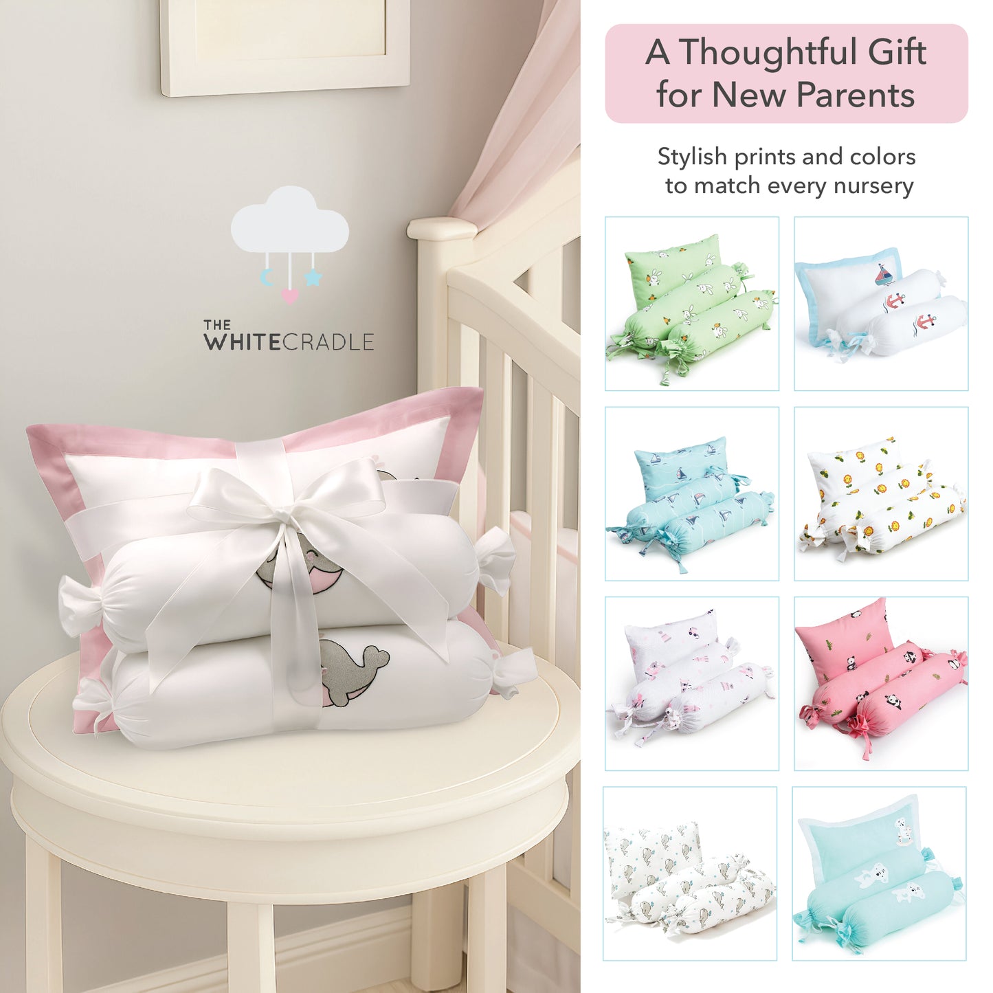 Pink Whale Bolster Pillow Set 1 Pcs