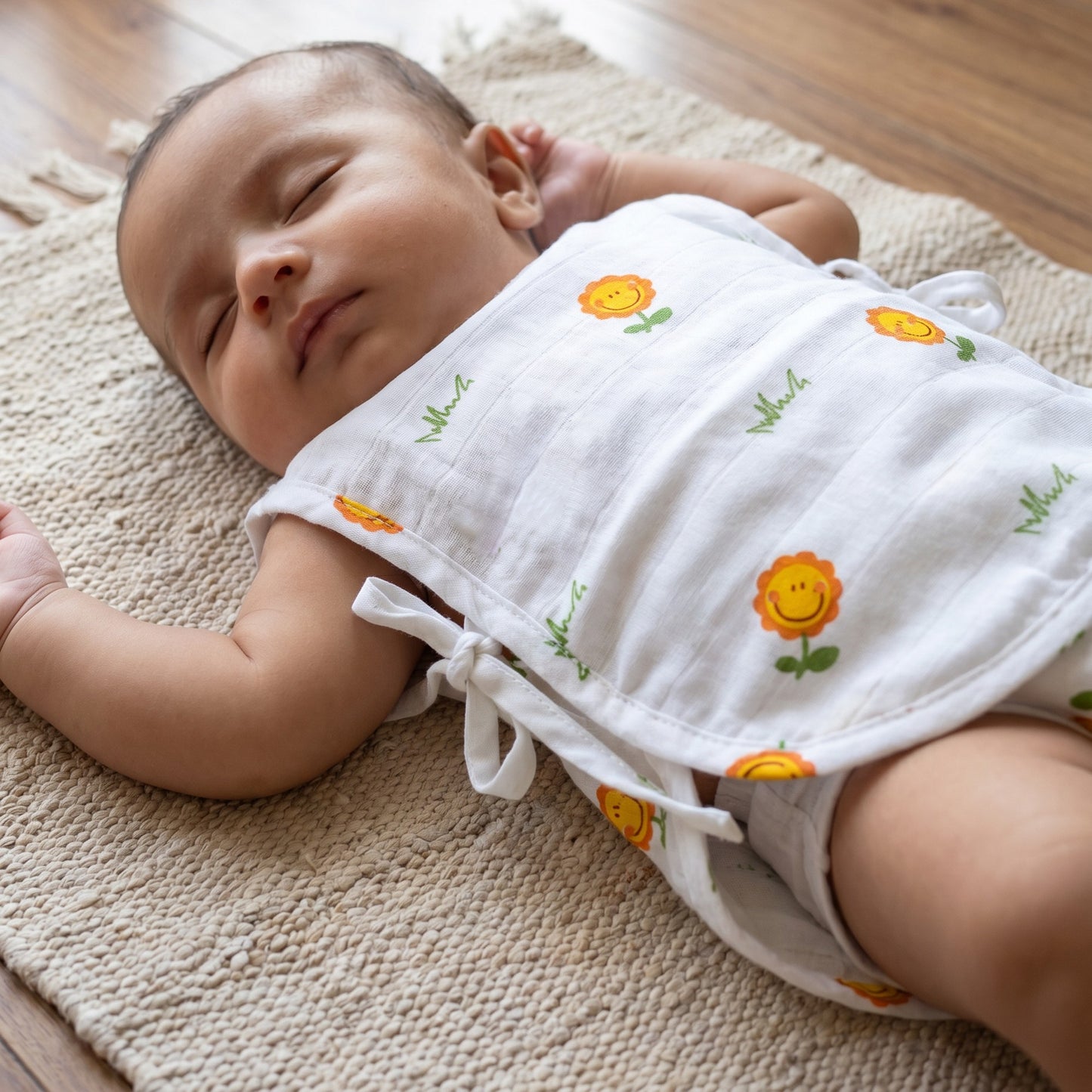 Soft Organic Cotton Baby Vest Set (Pack of 2) | Printed & Embroidered | Baby Mushroom with Sunflower