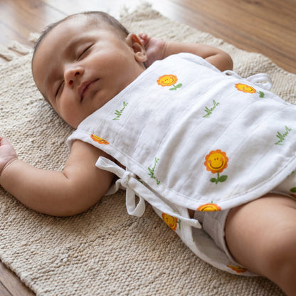 Soft Organic Cotton Baby Vest Set (Pack of 2) | Printed & Embroidered | Baby Mushroom with Sunflower