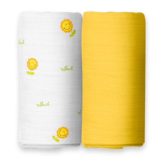 Sunflower and Solid Yellow Swaddles 2 Pcs