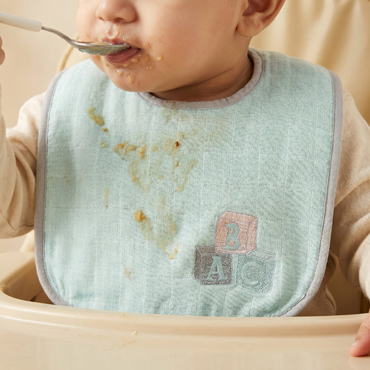 Blue Alphabets Embroidery Feeding Bibs And Burp 2 Pcs