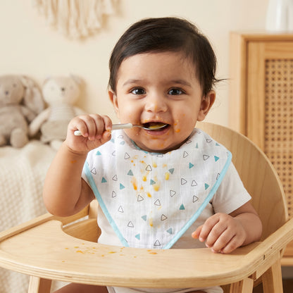 Blue Hearts And Triangles Feeding Bibs And Burp 2 Pcs