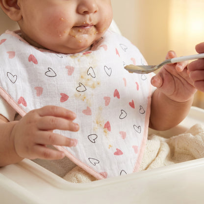 Pink Hearts And Triangles Feeding Bibs And Burp 2 Pcs