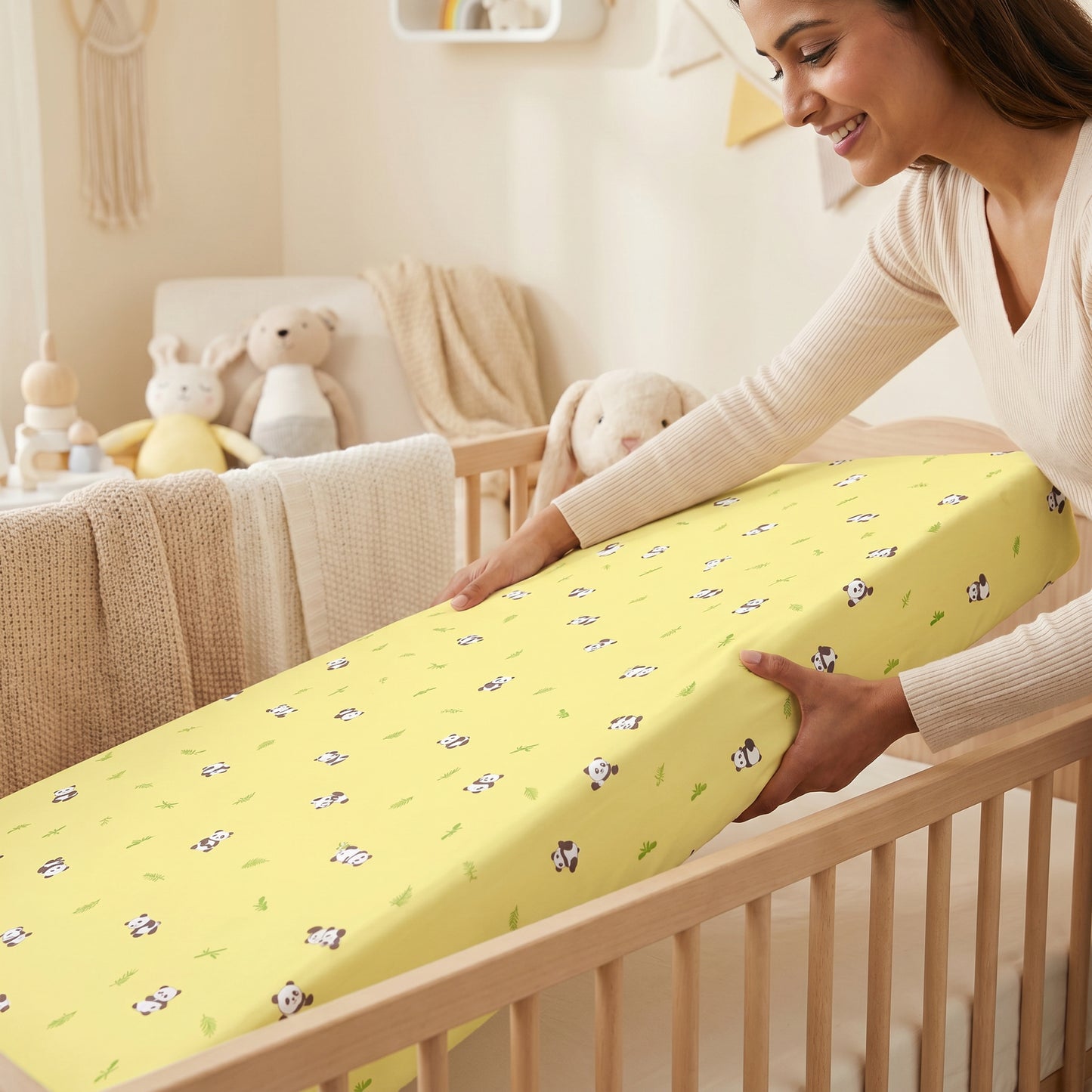 Yellow Panda Crib Sheets 1 Pcs