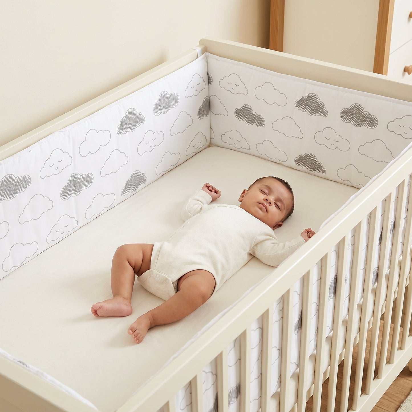 Grey Clouds Cot Bumper