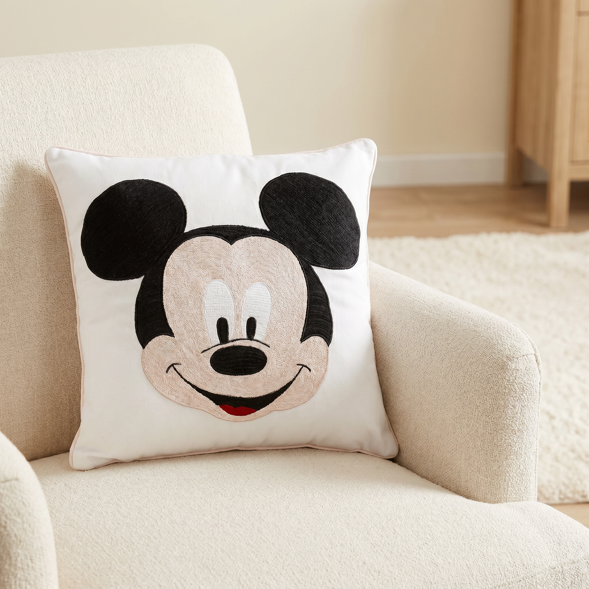 Mickey Face Twill Filled Cotton Pillow 1 Pcs