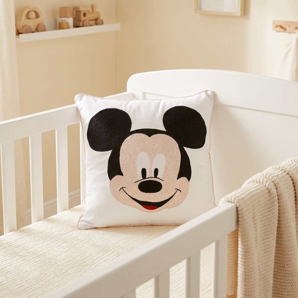 Mickey Face Twill Filled Cotton Pillow 1 Pcs