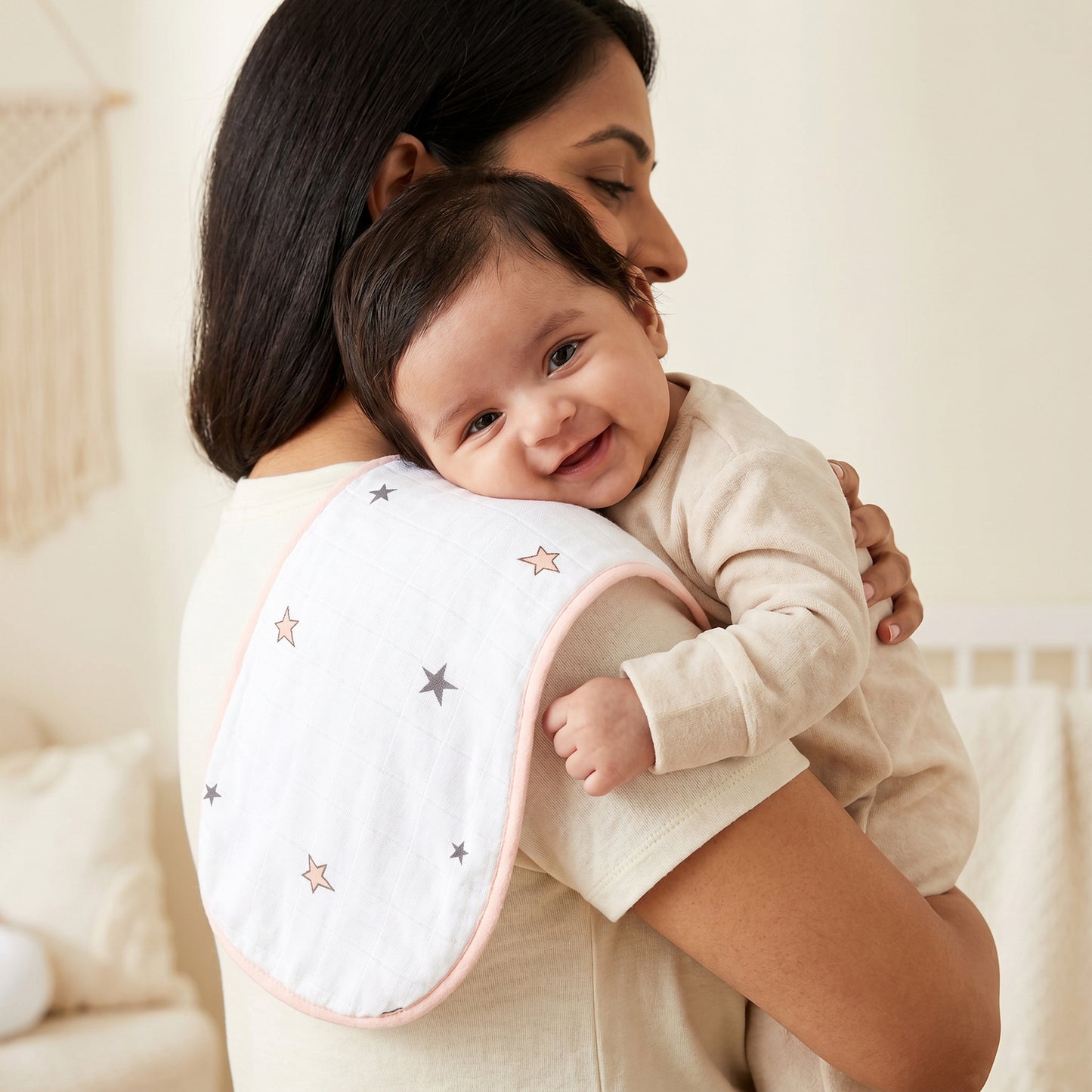 Pink Moon And Star Feeding Bibs And Burp 2 Pcs