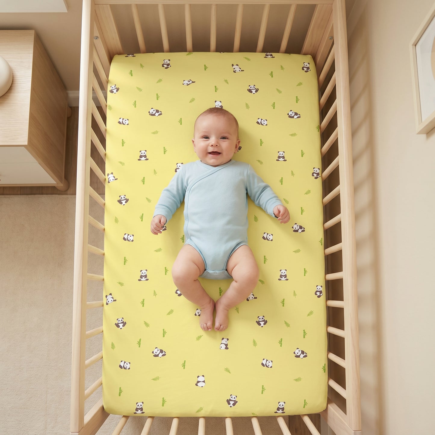 Yellow Panda Crib Sheets 1 Pcs