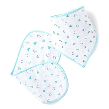 Blue Hearts And Triangles Feeding Bibs And Burp 2 Pcs