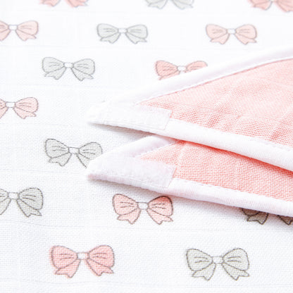 Pink Bow And Solid Pink Feeding Bibs And Burp 2 Pcs