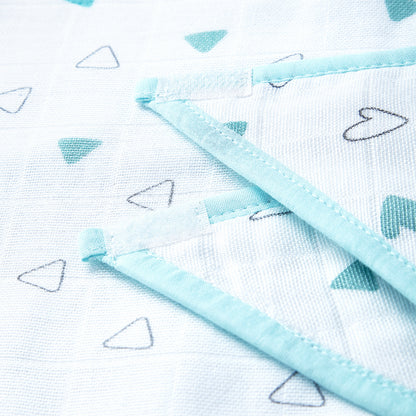 Blue Hearts And Triangles Feeding Bibs And Burp 2 Pcs