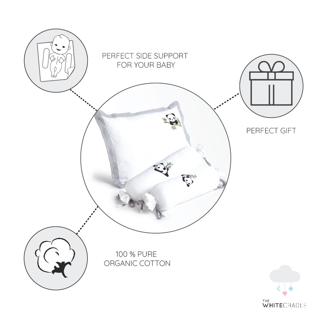 Grey Panda Bolster Pillow Set 1 Pcs
