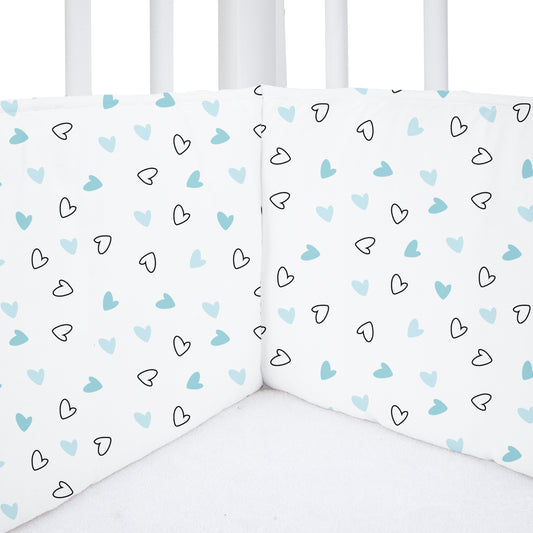 Twill Blue Hearts Cot Bumper