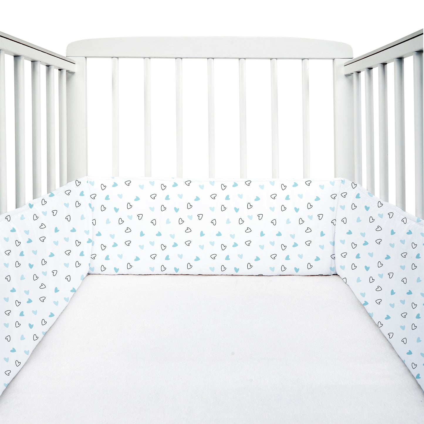 Twill Blue Hearts Cot Bumper