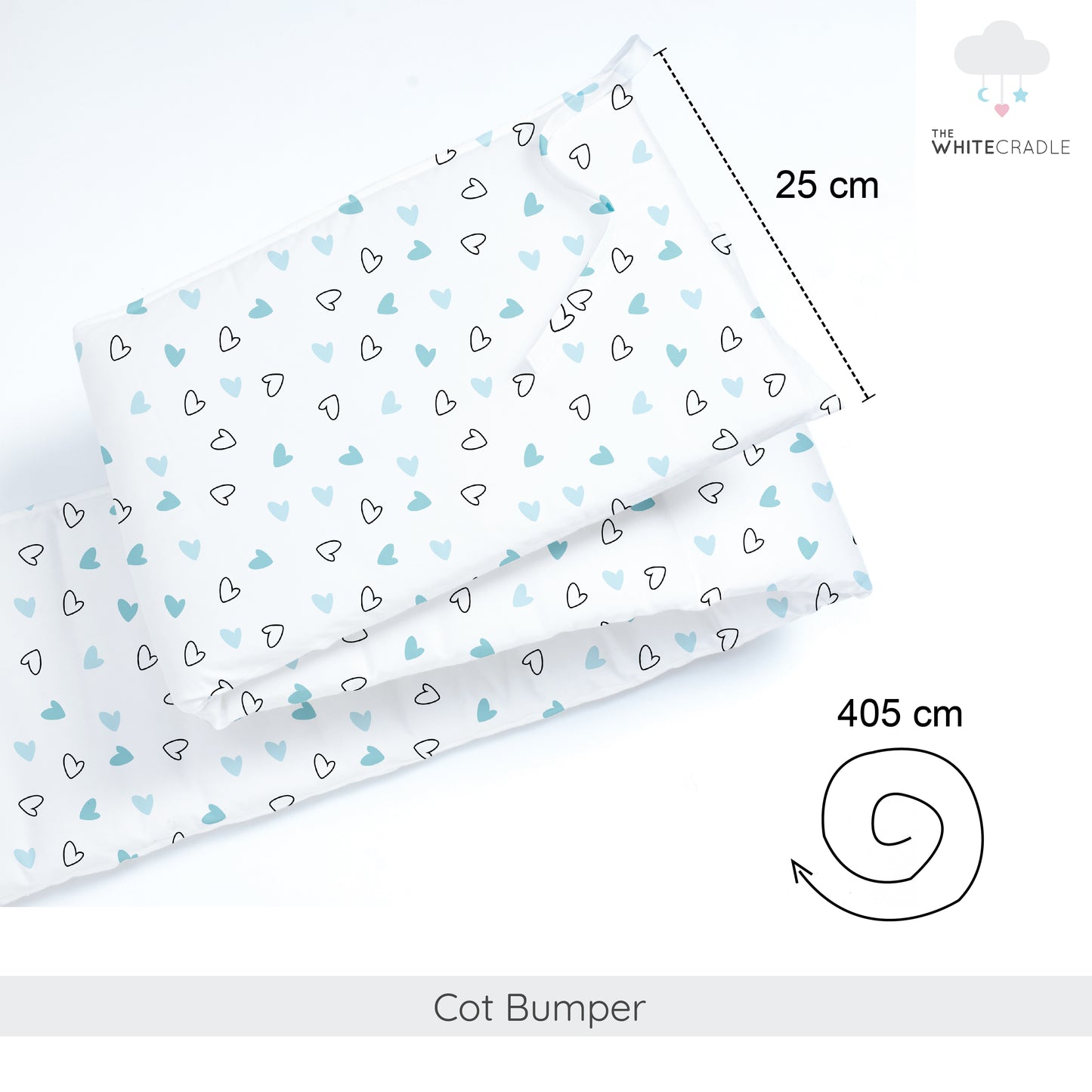 Twill Blue Hearts Cot Bumper