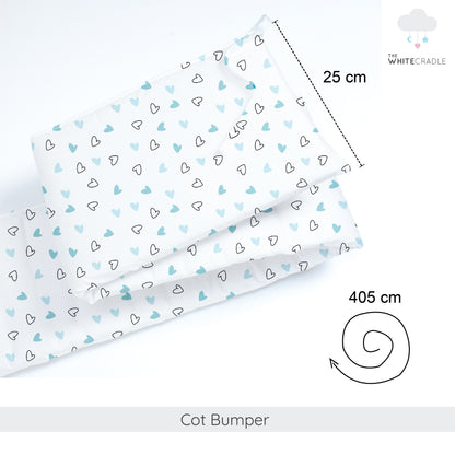 Twill Blue Hearts Cot Bumper