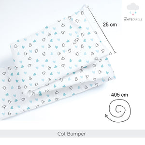 Twill Blue Hearts Cot Bumper