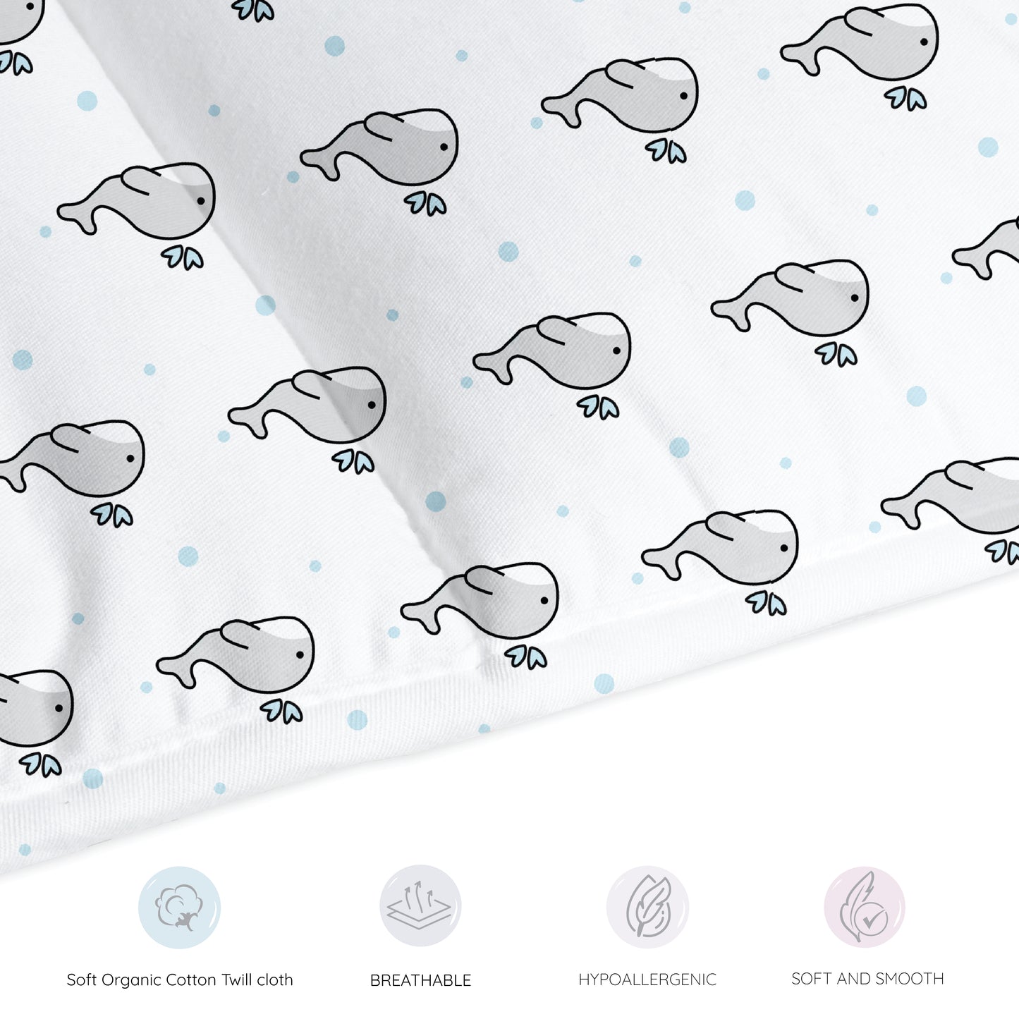 Grey Whale with Blue Dots Cot Bumper