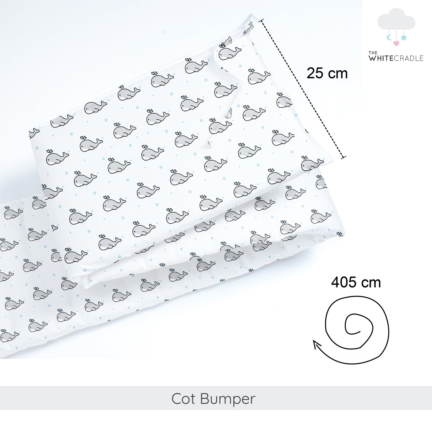 Grey Whale with Blue Dots Cot Bumper