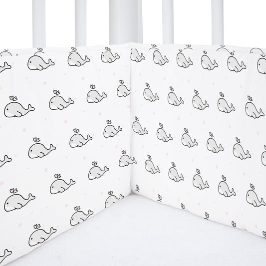 Grey Whale with Pink Dots Cot Bumper