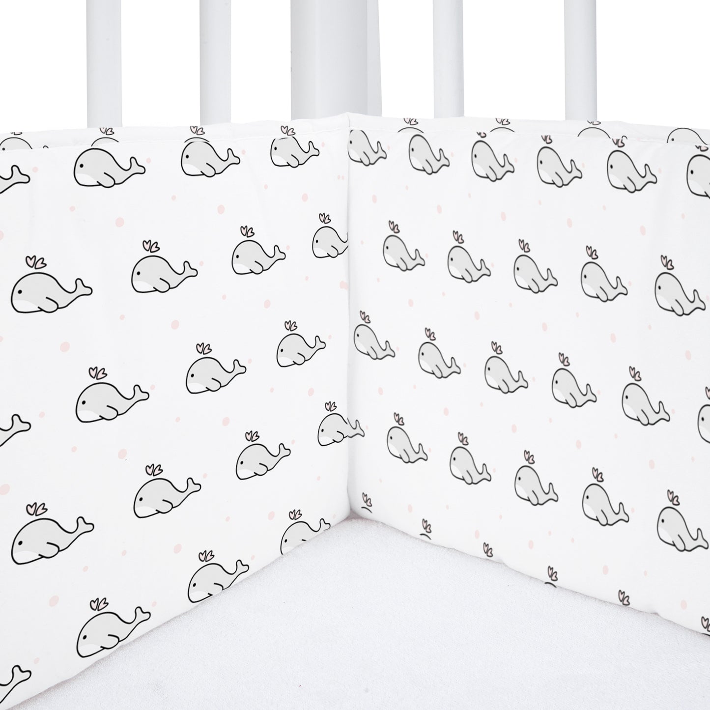 Grey Whale with Pink Dots Cot Bumper