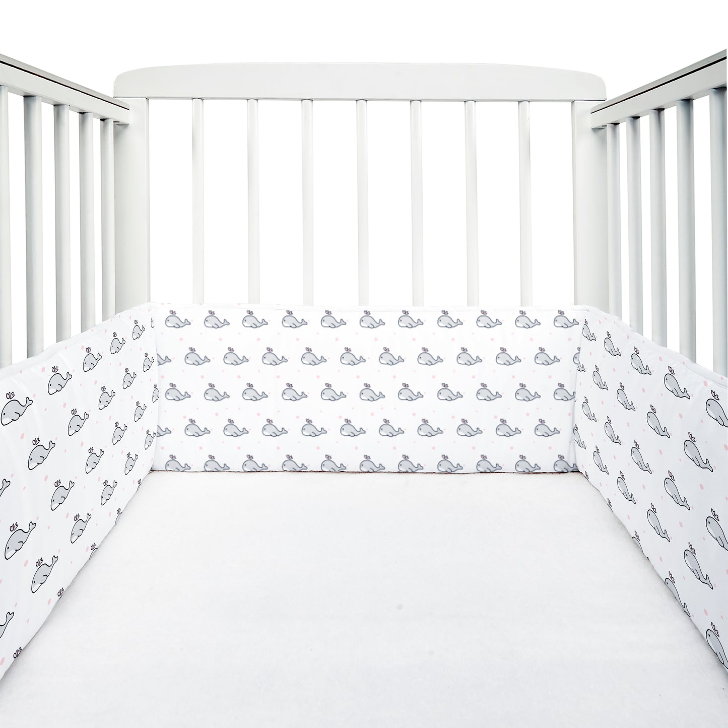 Grey Whale with Pink Dots Cot Bumper
